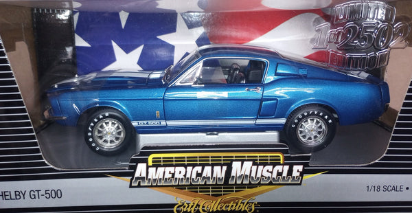 1967 Shelby GT500 Mustang Model Car, Blue - 1:18 Scale