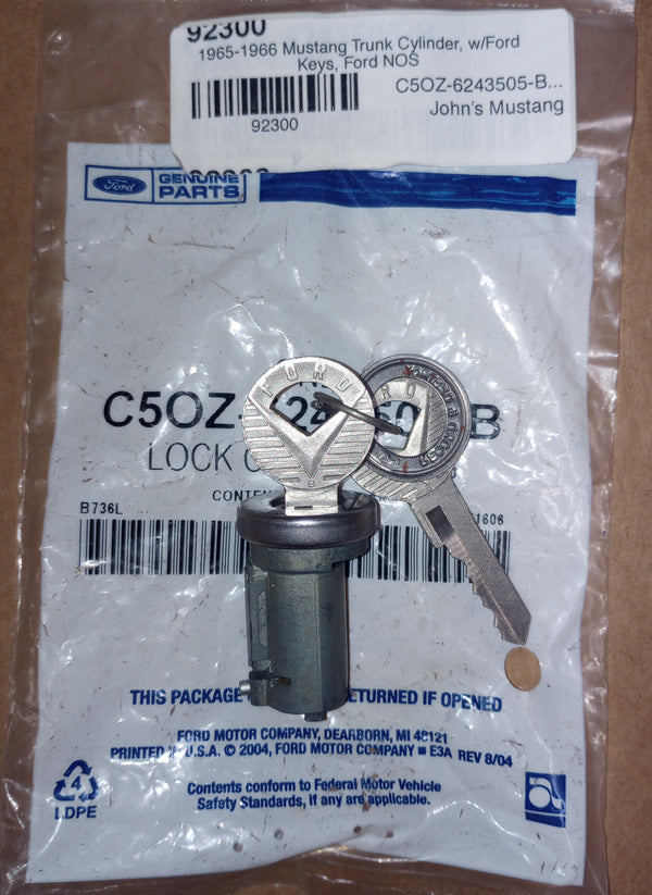 1965-1966 Mustang Trunk Cylinder, with Ford Keys, Ford NOS - USA