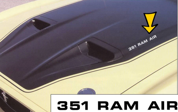 1971-1973 Mustang Ram Air Hood Decals, 351 Ram Air, Black - Pair