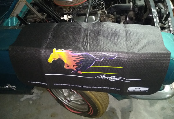 Mustang Fender Cover, Black, with Flaming Pony