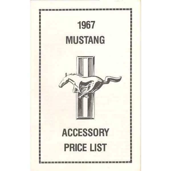 1967 Mustang Accessory New Car Price List