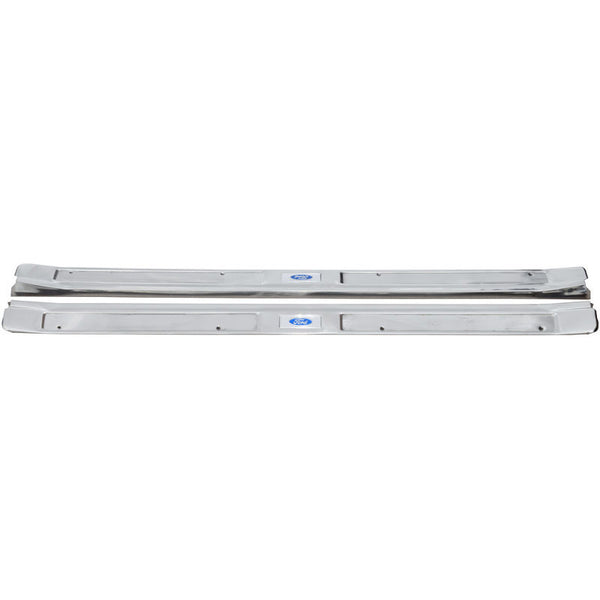 1969-1970 Mustang Door Scuff Plates, w/Emblem, RH & LH, Stainless Steel