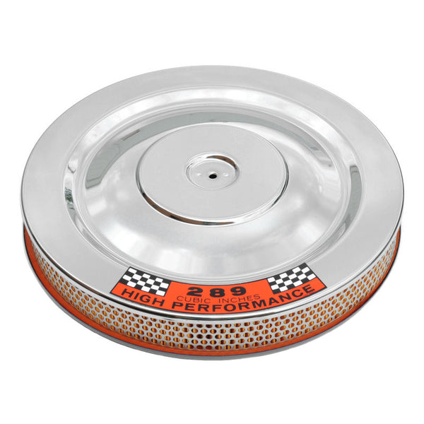 1965-1973 Mustang Chrome HiPo Air Cleaner, 2 bbl, 4 bbl, Show Quality, Blue Bottom