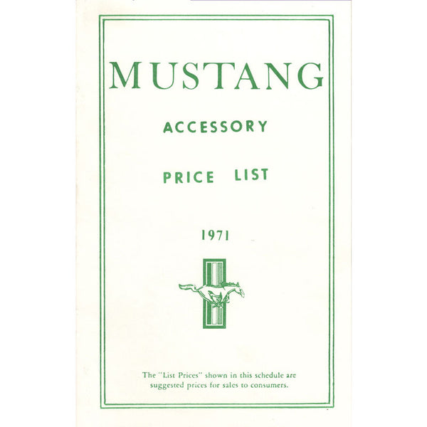 1971 Mustang Accessory New Car Price List