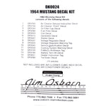 1964 Mustang Decal Kit, 15 pcs