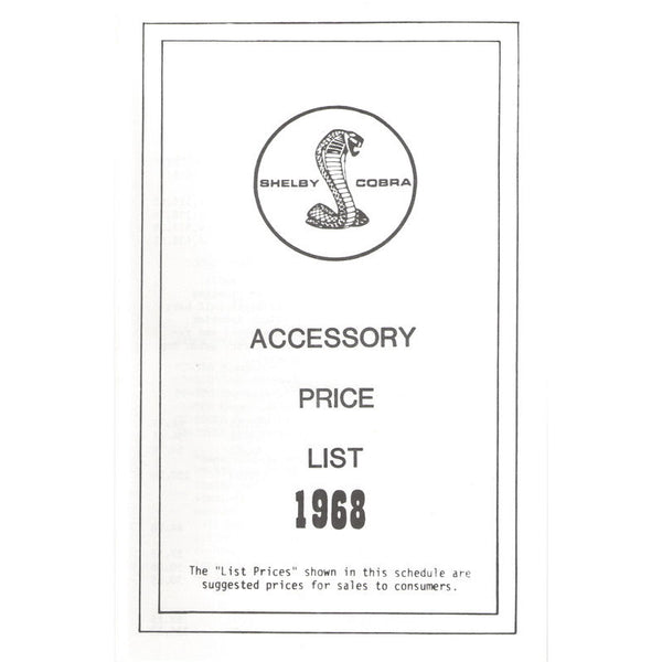 1968 Shelby Mustang, Shelby Accessory Price List