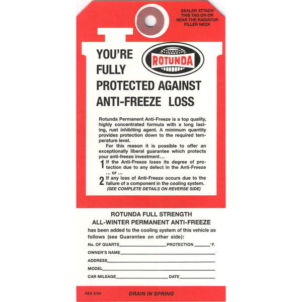 1964-1966 Mustang Rotunda Antifreeze Tag