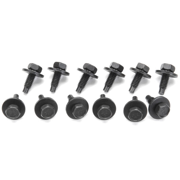 1965-1968 Mustang Fender Bolt Set, Black, w/Disc Washers, Economy, 12 pcs