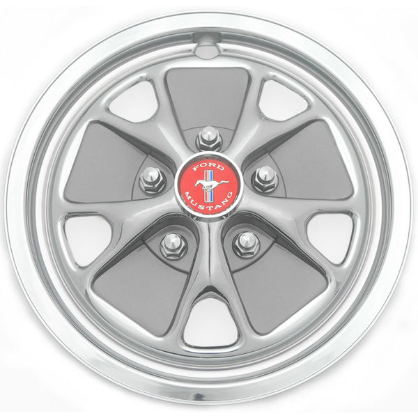 1965-1966 Mustang Styled Steel Wheel Hub Cap, 14 inches Styled Steel Wheel Look, Plastic, Set of 4, Includes 4 Red Center Caps