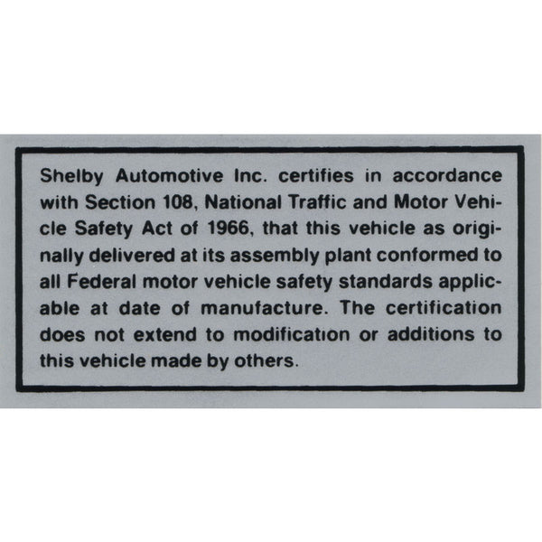1968-1969 Shelby Mustang Trunk Compartment Safety Act Decal