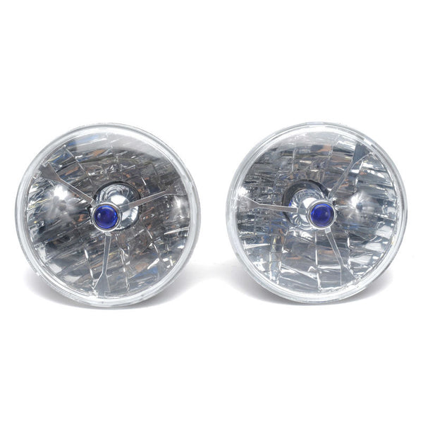 1969 Mustang H4 Headlight Conversion Kit, 5 3/4 inches diameter, includes two 60/55W H4 Bulbs, Tri-Bar Style, Blue dot