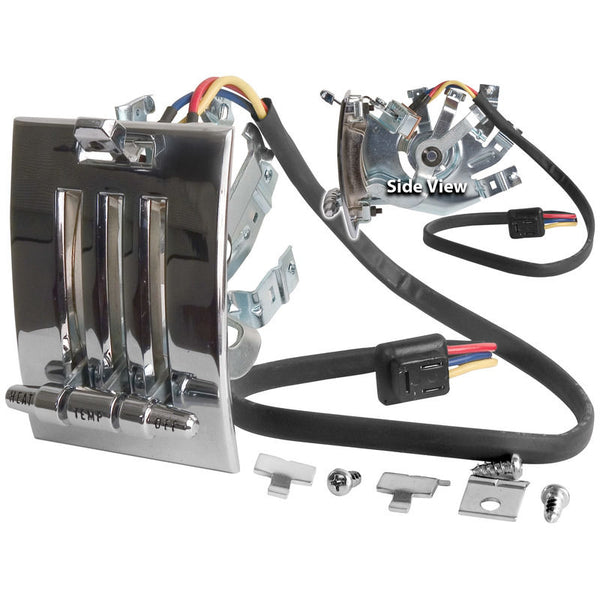 1965-1966 Mustang Heater Control Switch Assy, 3 Spd, incl Bezels & Knobs