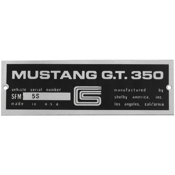 1965 Shelby Mustang Door Data Plate
