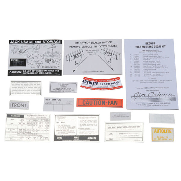 1968 Mustang Decal Kit, 14 pcs