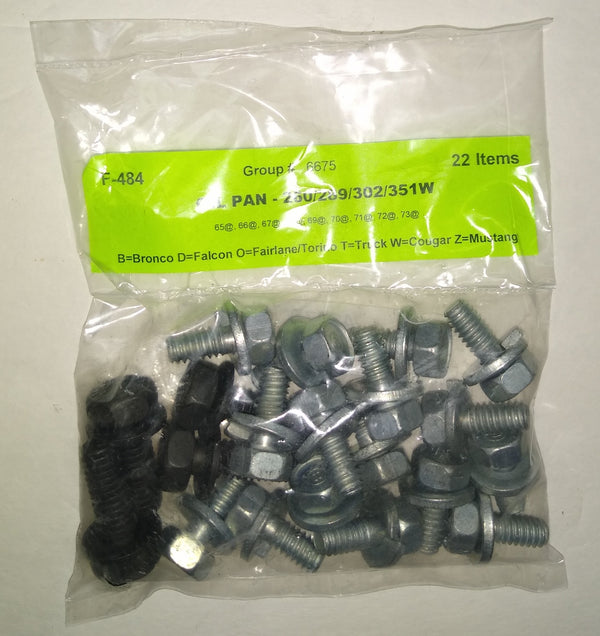 1964-1973 Mustang Oil Pan Bolt Kit, 6 cyl & V8 (Small Block), 22 pcs