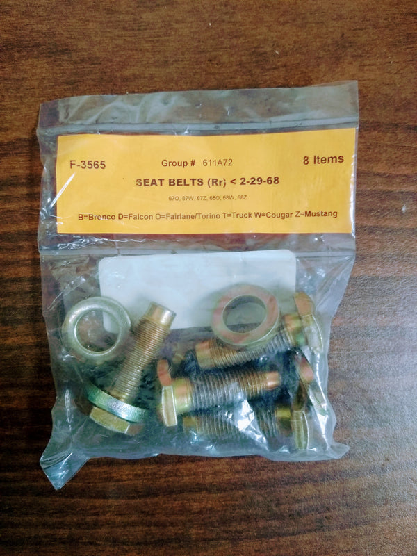 1967-1968 Mustang Seat Belt Installation Kit, Rear, Early 68, 8 pcs