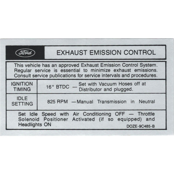 1970 Mustang Engine Boss 302 Emission Decal