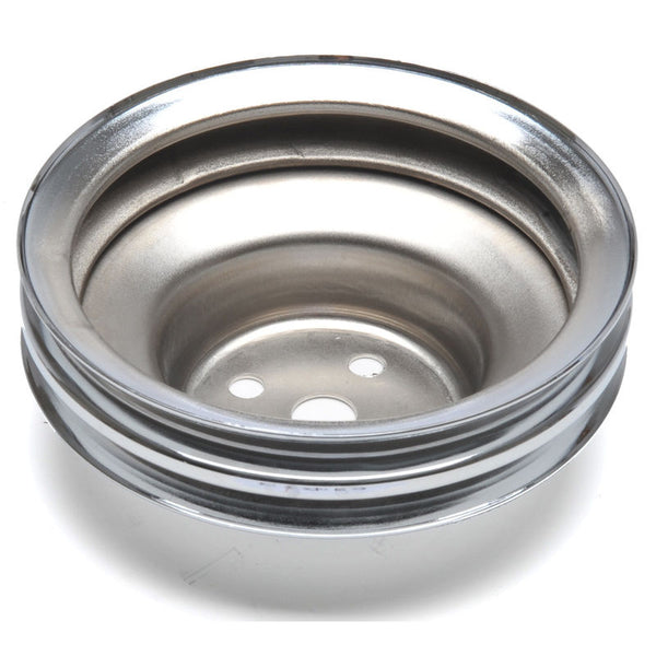 1965-1966 Mustang Water Pump Pulley, 8 cyl, 289, 2 Belt, 5-7/8 inches OD, 2.5 inches Tall, Chrome