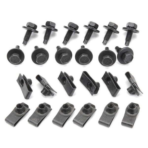 1965-1968 Mustang Fender Bolt Set, Black, w/Disc Washer & U-Nuts, Economy, 12 of ea