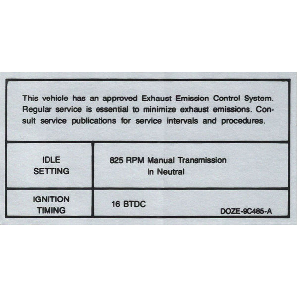 1969 Mustang Boss 302 Emission Decal