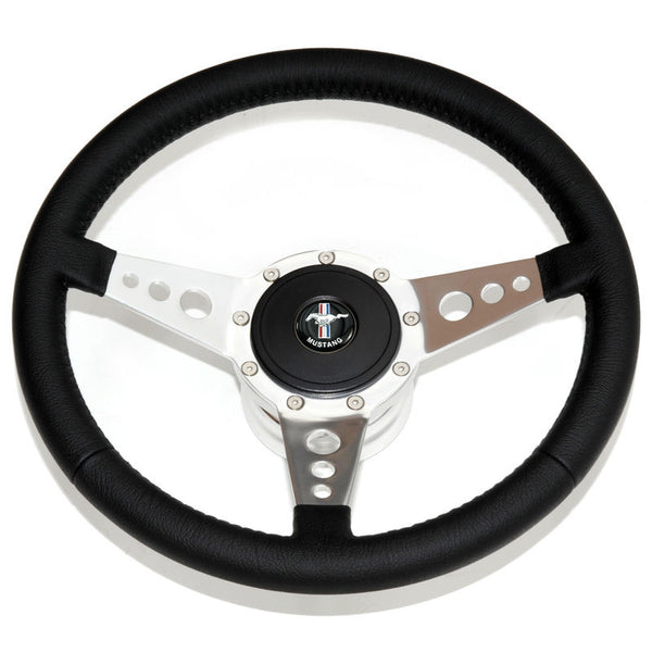 Shelby Style Leather Steering Wheel Kit, w/Mustang Emblem and 3 Hole Spoke Steering Wheel for 1965-1967 Mustang
