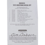 1973 Mustang Decal Kit, 12 pcs