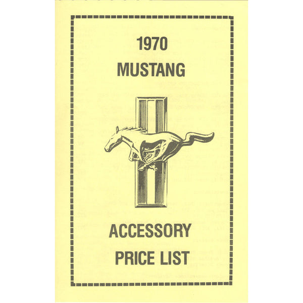 1970 Mustang Accessory New Car Price List