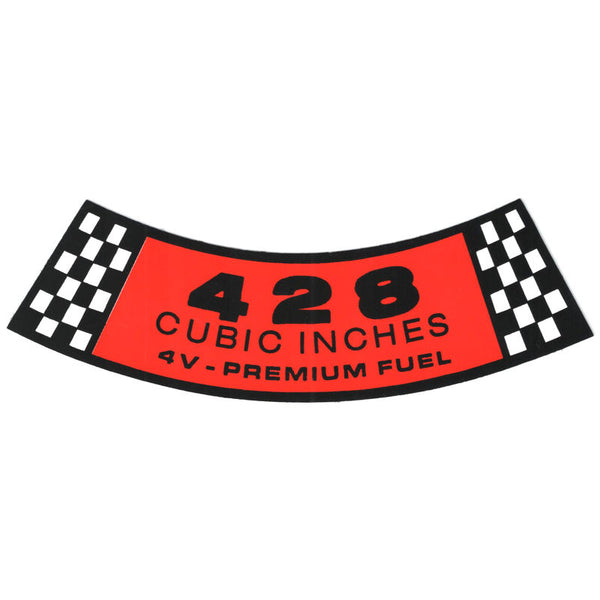 1968-1969 Mustang Air Cleaner Decal, 428-4V Premium Fuel, Black & White Squares