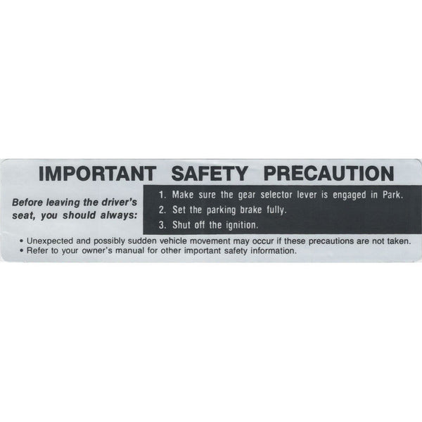 1966-1969 Mustang Sunvisor Safety Precaution Decal