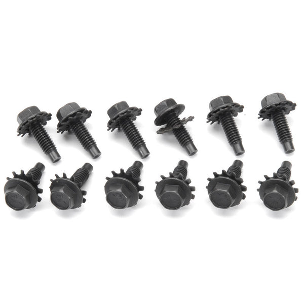 1965-1968 Mustang Fender Bolt Set, Black, w/Star Washers, Economy, 12 pcs
