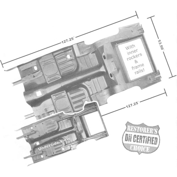 1965-1968 Mustang Dynacorn Floor & Trunk Pan, Complete, Weld Thru Primer, Coupe & Fastback