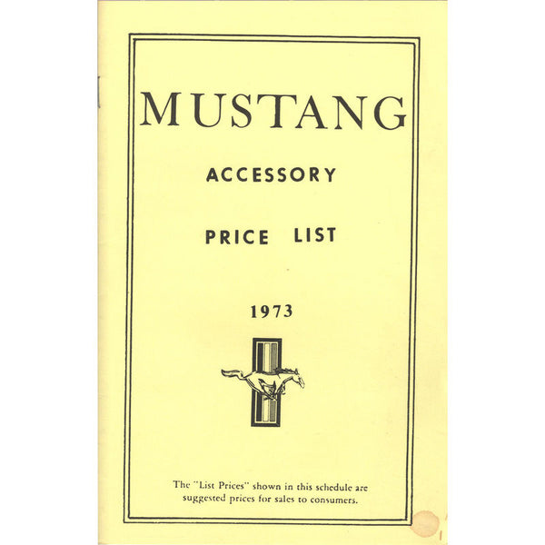 1973 Mustang Accessory New Car Price List