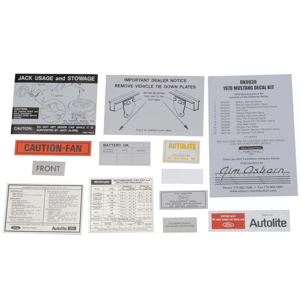 1970 Mustang Decal Kit, 12 pcs