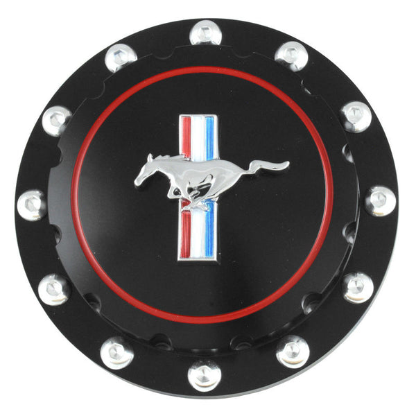 1964-1973 Mustang Custom Billet Aluminum Gas Cap, Pony Emblem, Black