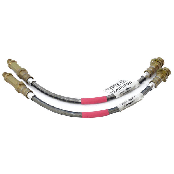 1965-1966 Mustang Front Brake Hoses, Braided Stainless Steel, Drum