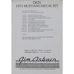 1971 Mustang Decal Kit, 12 pcs