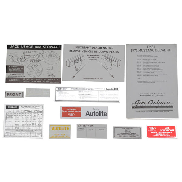 1971 Mustang Decal Kit, 12 pcs