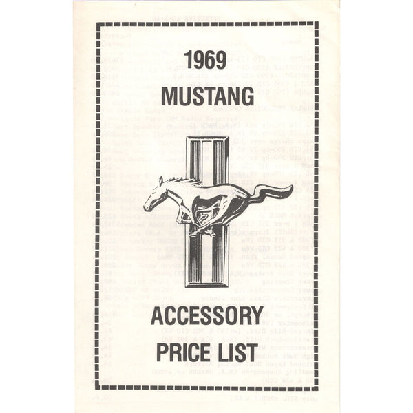 1969 Mustang Accessory New Car Price List