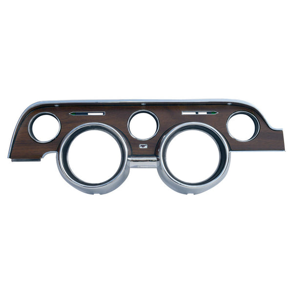 1968 Mustang Deluxe Instrument Cluster Housing, Woodgrain on Metal