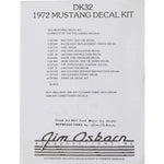 1972 Mustang Decal Kit, 12 pcs