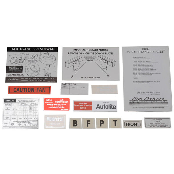 1972 Mustang Decal Kit, 12 pcs