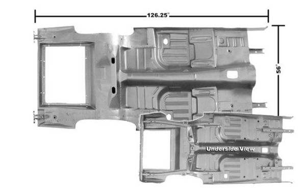 1969-1970 Mustang Dynacorn Floor & Trunk Pan, Complete, Coupe / Fastback, Weld Thru Primer