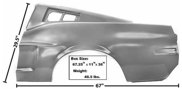 1968 Mustang Dynacorn Quarter Panel Assembly, Fastback, LH, with Depression, Weld Thru Primer