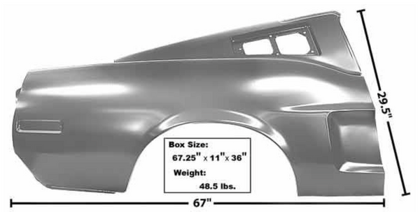 1968 Mustang Dynacorn Quarter Panel Assembly, Fastback, RH, with Depression, Weld Thru Primer