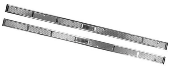 1971-1973 Mustang Door Scuff Plates, with Emblem, RH & LH, Stainless Steel
