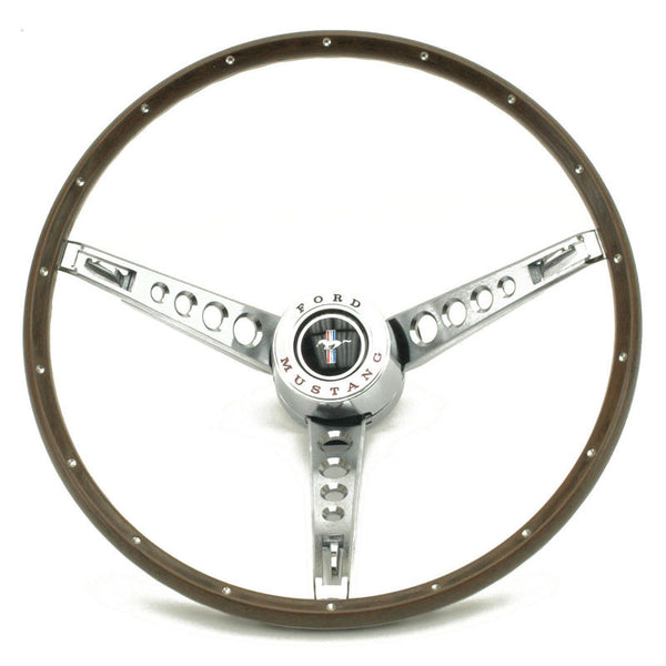 1965-1966 Mustang Woodgrain Steering Wheel & Mounting Kit, Pony Cap