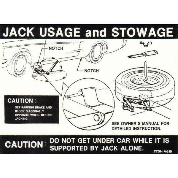 1967-1968 Mustang Trunk Compartment Jack Instructions Decal