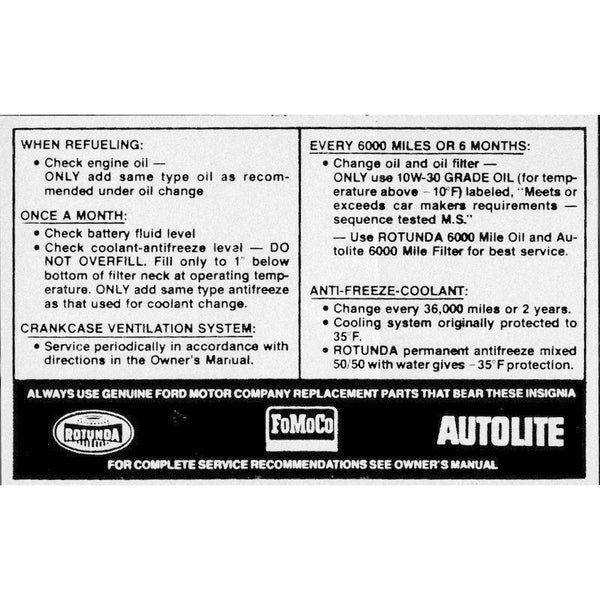 1967-1969 Mustang Service Specification Shock Tower Decal