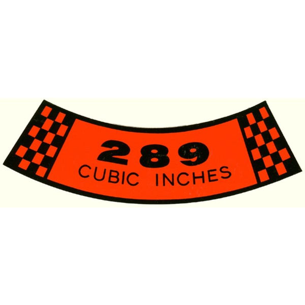 1965-1966 Mustang Air Cleaner Decal, 289-2V, Black & Orange Squares