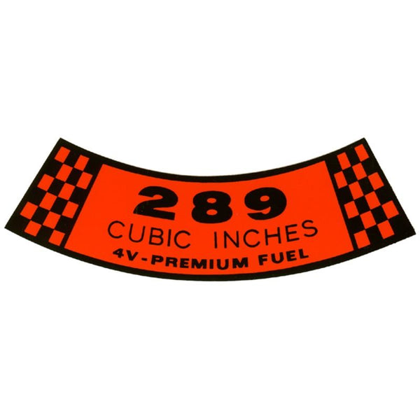 1965-1968 Mustang Air Cleaner Decal, 289-4V, Black & Orange Squares